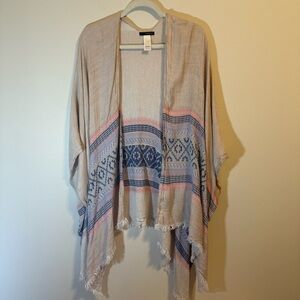 Maurices Beige and Blue Patterned Kimono